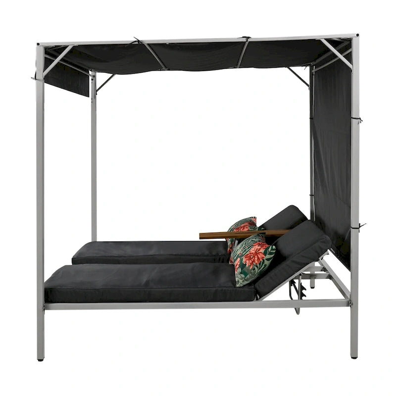 U_STYLE Outdoor Patio Sunbed Daybed with Cushions, Adjustable Seats