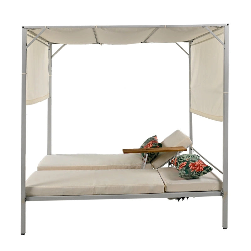 U_STYLE Outdoor Patio Sunbed Daybed with Cushions, Adjustable Seats