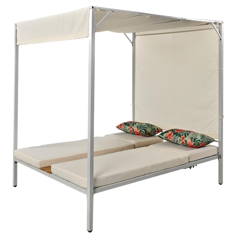 U_STYLE Outdoor Patio Sunbed Daybed with Cushions, Adjustable Seats