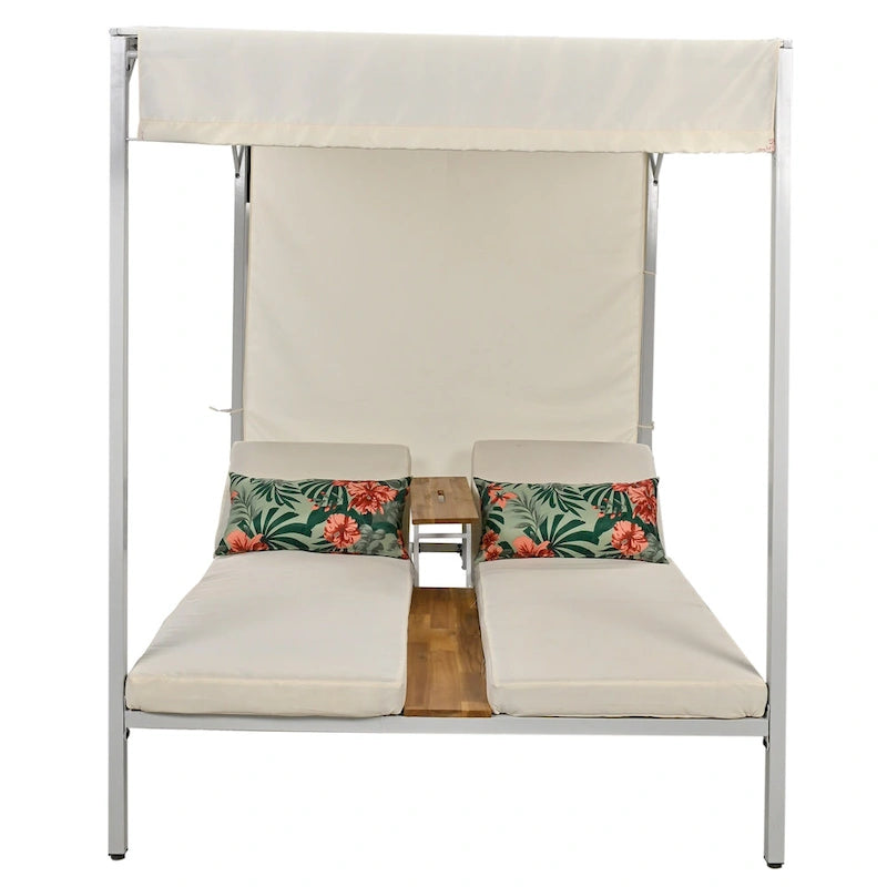 U_STYLE Outdoor Patio Sunbed Daybed with Cushions, Adjustable Seats