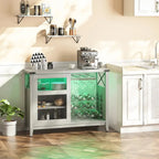 Wine Bar Cabinet with Storage Sliding Door & LED Lights - 42 inch