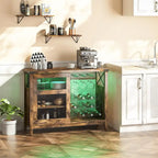 Wine Bar Cabinet with Storage Sliding Door & LED Lights - 42 inch