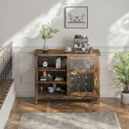 Wine Bar Cabinet with Storage Sliding Door & LED Lights - 42 inch