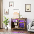Wine Bar Cabinet with Storage Sliding Door & LED Lights - 42 inch