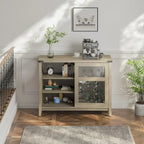 Wine Bar Cabinet with Storage Sliding Door & LED Lights - 42 inch