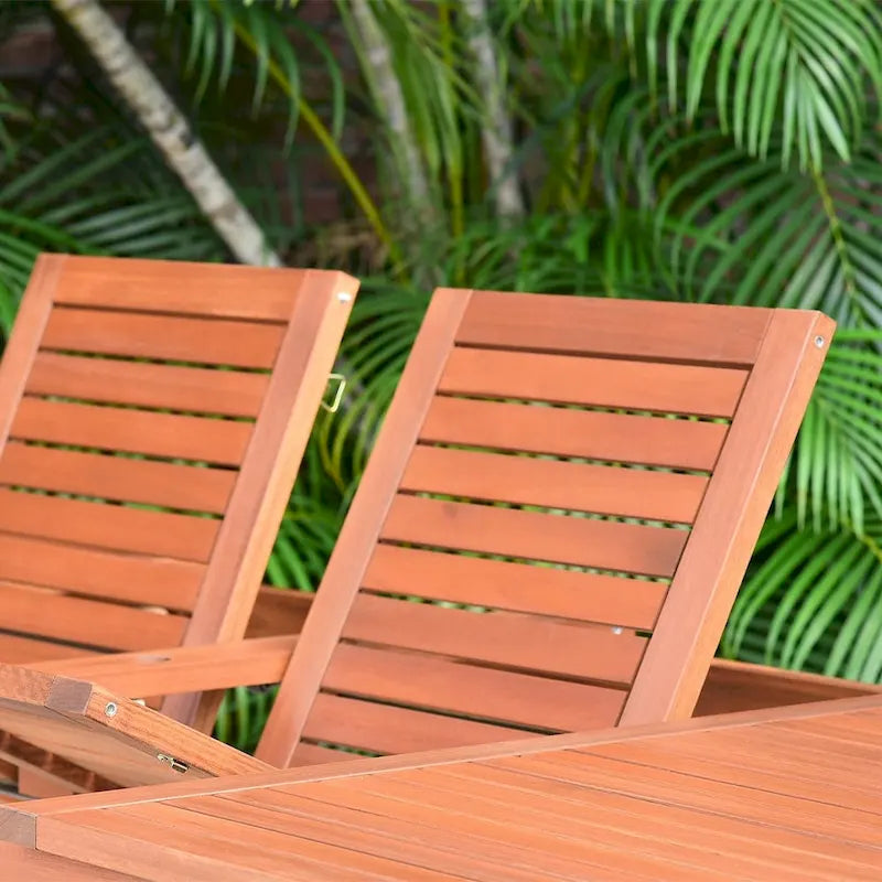 Amazonia Brown Rectangular Eucalyptus Wood Outdoor Dining Table with Extension - 79 in. L x 42 in. W x 30 in. H