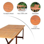 Amazonia Brown Rectangular Eucalyptus Wood Outdoor Dining Table with Extension - 79 in. L x 42 in. W x 30 in. H