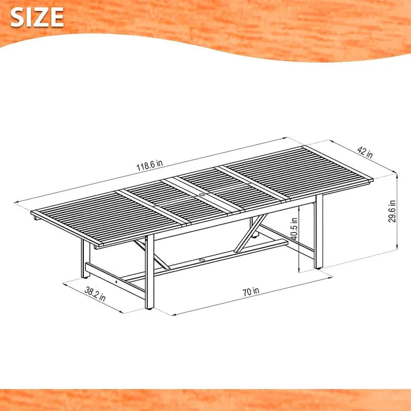 Amazonia Brown Rectangular Eucalyptus Wood Outdoor Dining Table with Extension - 79 in. L x 42 in. W x 30 in. H