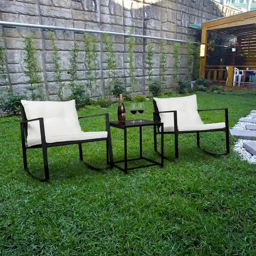 2Pcs Single Rocking Chair and 1Pc Coffee Table Iron Frame