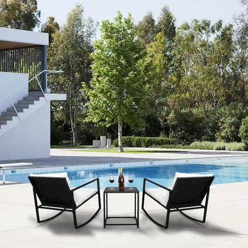 2Pcs Single Rocking Chair and 1Pc Coffee Table Iron Frame