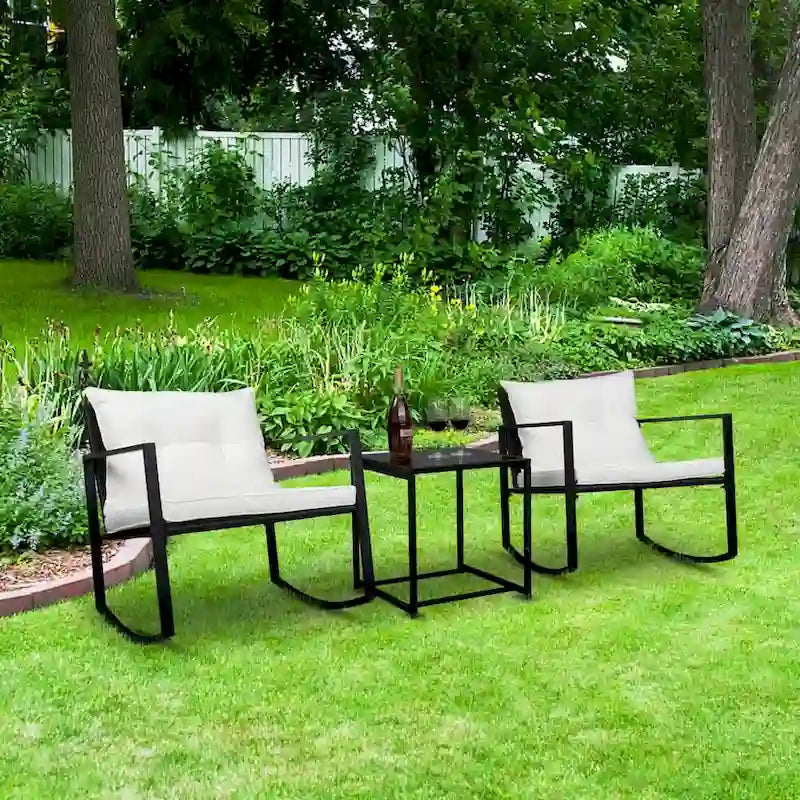 2Pcs Single Rocking Chair and 1Pc Coffee Table Iron Frame