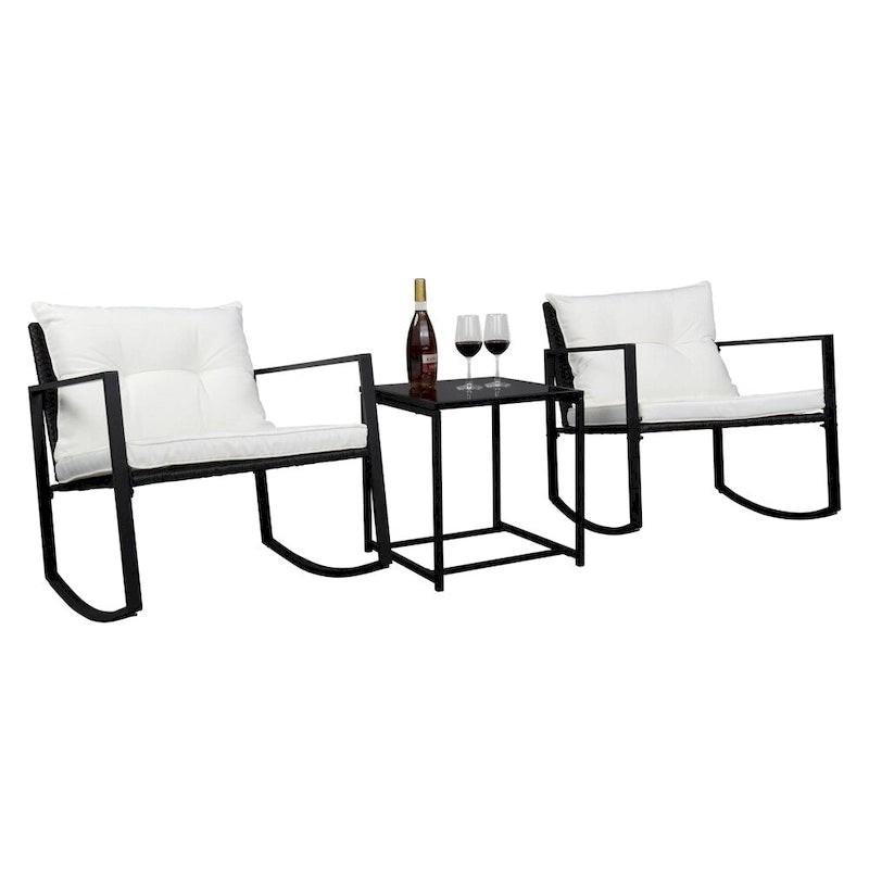 2Pcs Single Rocking Chair and 1Pc Coffee Table Iron Frame