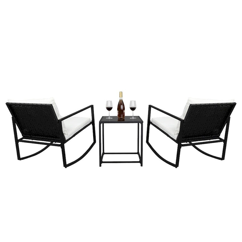 2Pcs Single Rocking Chair and 1Pc Coffee Table Iron Frame