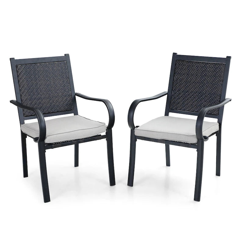 MAISON ARTS 7-piece Patio Dining Set, 6 Rattan Chairs with Cushion and 1 Table with Umbrella Hole - N/A