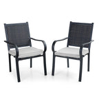 MAISON ARTS 7-piece Patio Dining Set, 6 Rattan Chairs with Cushion and 1 Table with Umbrella Hole - N/A