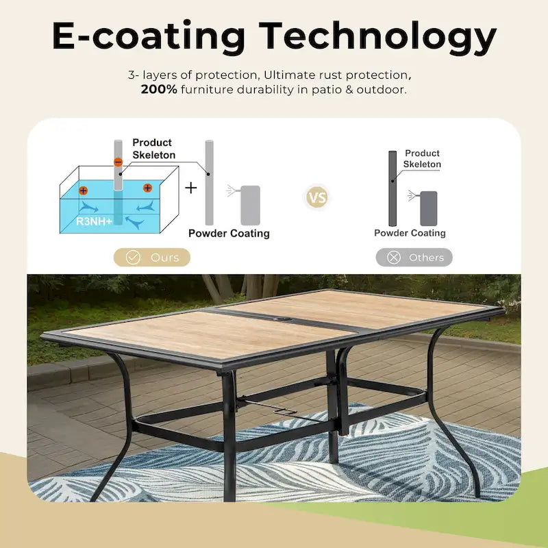 MAISON ARTS 7-piece Patio Dining Set, 6 Rattan Chairs with Cushion and 1 Table with Umbrella Hole - N/A