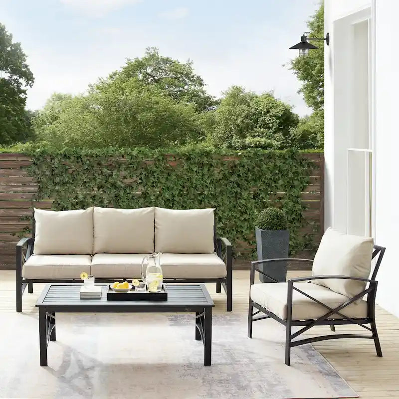 Crosley Kaplan 3Pc Outdoor Sofa Set - 119 W x 68.5 D x 32 H