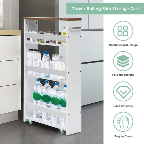 4 Tier Rolling Storage Trolley w/ Convenient Handle & Large Space