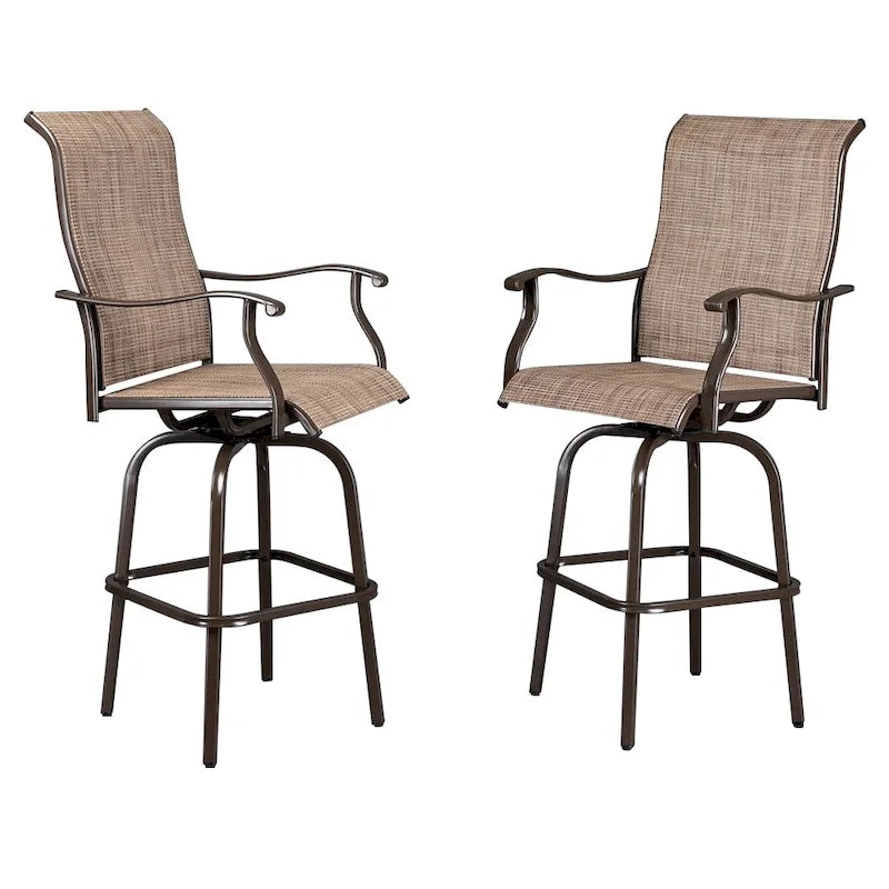 2-Piece Wrought Iron Swivel Bar Chair Patio Swivel Bar Stools