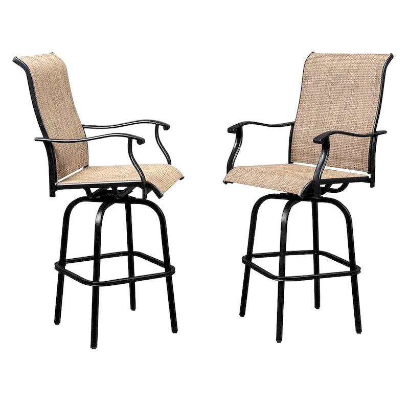 2-Piece Wrought Iron Swivel Bar Chair Patio Swivel Bar Stools