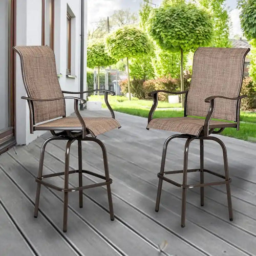 2-Piece Wrought Iron Swivel Bar Chair Patio Swivel Bar Stools