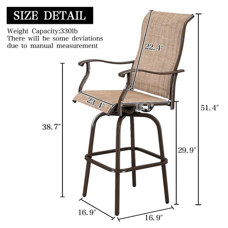 2-Piece Wrought Iron Swivel Bar Chair Patio Swivel Bar Stools