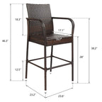 Outdoor 2-Piece Brown Rattan Bar Stools Wicker High Bar Chairs