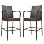 Outdoor 2-Piece Brown Rattan Bar Stools Wicker High Bar Chairs