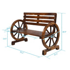 2-Person Wooden Wagon Wheel Bench with Slatted Seat and Backrest
