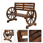 2-Person Wooden Wagon Wheel Bench with Slatted Seat and Backrest