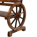 2-Person Wooden Wagon Wheel Bench with Slatted Seat and Backrest