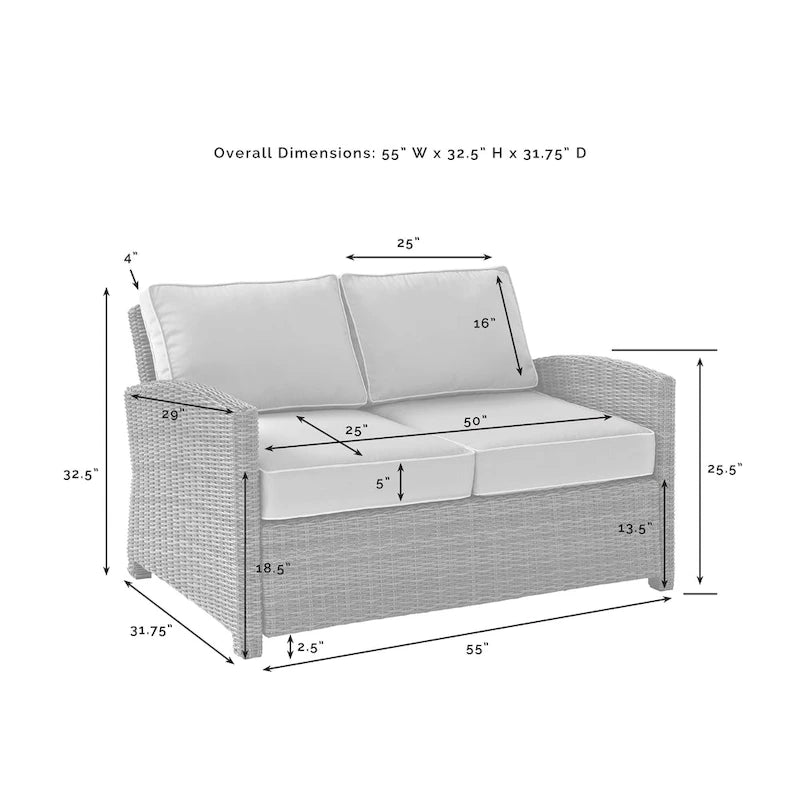 Crosley Bradenton Outdoor Wicker Loveseat - 55 W x 31.75 D x 32.5 H
