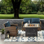 Crosley Bradenton 3 Piece Outdoor Wicker Seating Set With Navy Cushions - 92.63 W x 84.5 D x 32.5 H