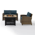 Crosley Bradenton 3 Piece Outdoor Wicker Seating Set With Navy Cushions - 92.63 W x 84.5 D x 32.5 H