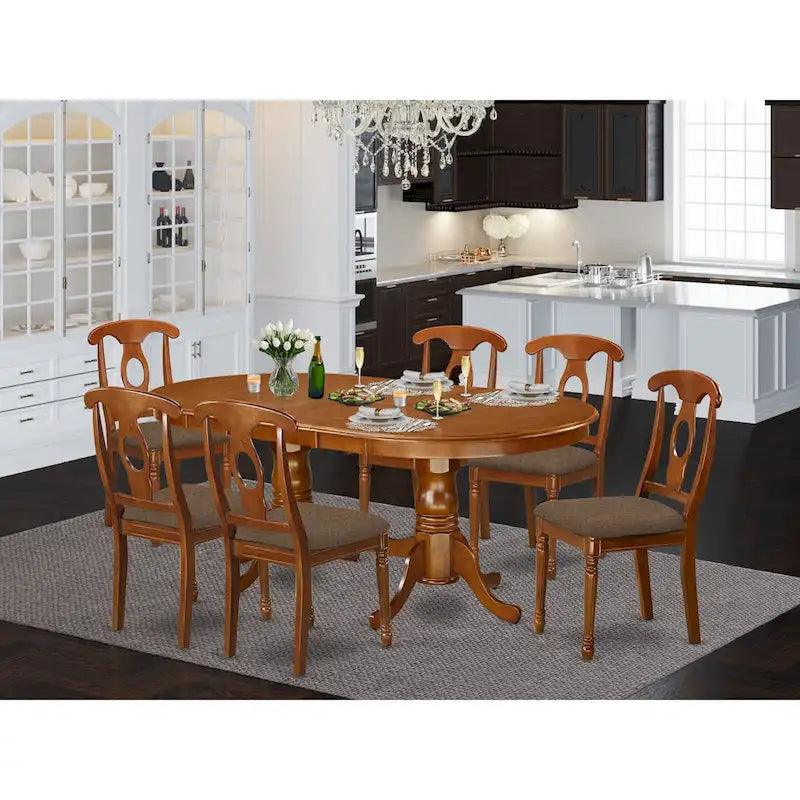 Table Set Consist of an Oval Table with Butterfly Leaf and Dining Chairs (Chair Seat Type Options)