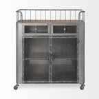 Udo Gray Metal & Brown Wood Top Bar Cart - 16.5L x 35.4W x 40.7H