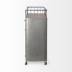 Udo Gray Metal & Brown Wood Top Bar Cart - 16.5L x 35.4W x 40.7H