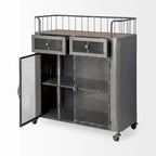 Udo Gray Metal & Brown Wood Top Bar Cart - 16.5L x 35.4W x 40.7H