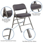 2 Pack Curved Triple Braced & Hinged Fabric Upholstered Metal Folding Chair