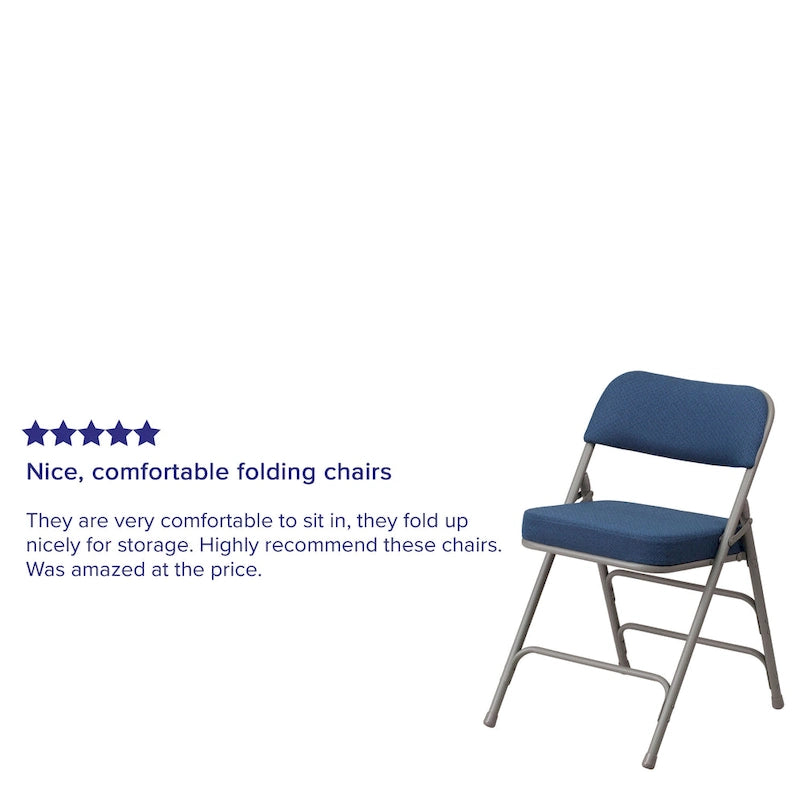 2 Pack Curved Triple Braced & Hinged Fabric Upholstered Metal Folding Chair