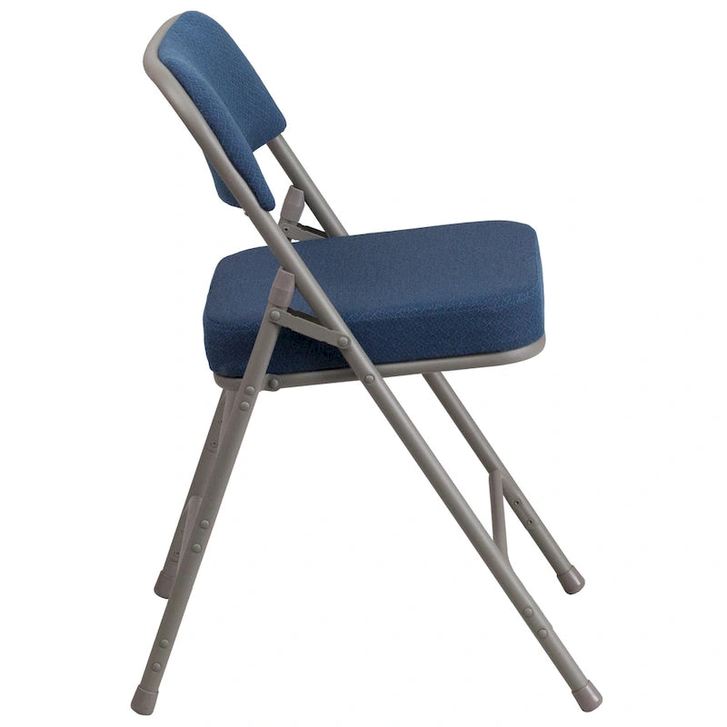 2 Pack Curved Triple Braced & Hinged Fabric Upholstered Metal Folding Chair