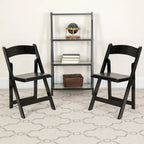 Wood Folding Chair with Vinyl Padded Seat (Set of 2)