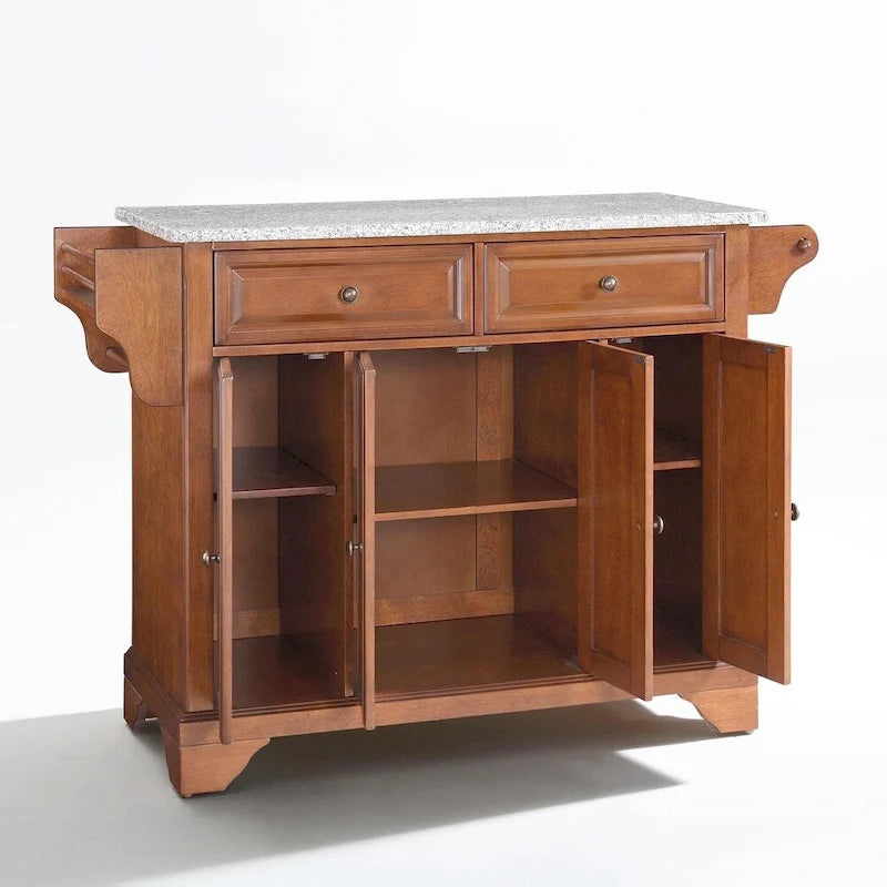 Crosley LaFayette Solid Granite Top Kitchen Island in Classic Cherry Finish - 18d x 51.5w x 36h