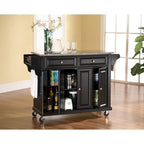 Crosley Black Solid Granite Top Kitchen Cart/Island - 18d x 51.5w x 36h