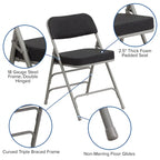 4 Pack Curved Triple Braced & Hinged Fabric Upholstered Metal Folding Chair
