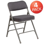 4 Pack Curved Triple Braced & Hinged Fabric Upholstered Metal Folding Chair