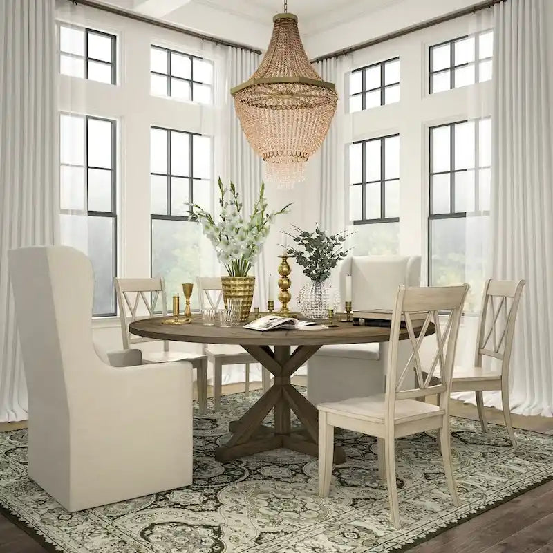 Sabera Shabby Chic Round X-Base Dining Set - Double X Back by 