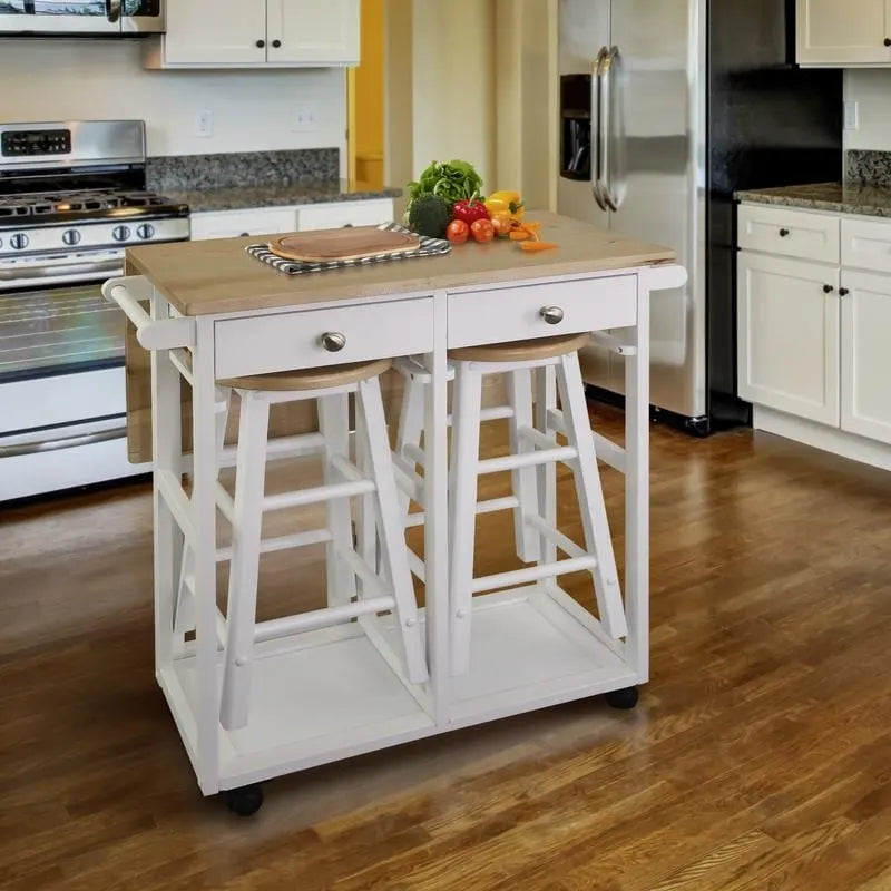 Wooden Breakfast Cart with Drop-Leaf Table, American Maple Top - N/A