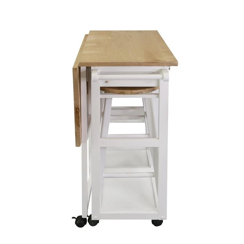 Wooden Breakfast Cart with Drop-Leaf Table, American Maple Top - N/A