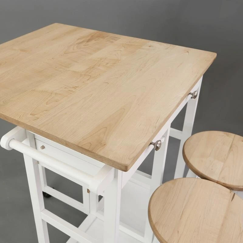 Wooden Breakfast Cart with Drop-Leaf Table, American Maple Top - N/A